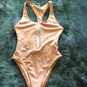 One piece zip up racer back bathing suit